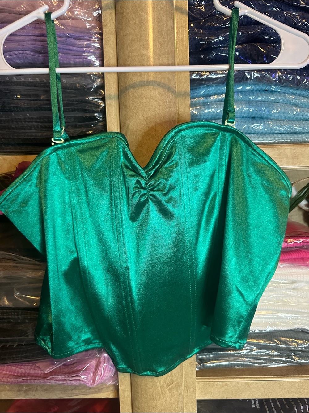 Satin Emerald Bustier Tank Top with Adjustable Straps